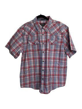 Cody James Mens Red & Blue Plaid Western Shirt XL Regular Fit Short Sleeve 100%